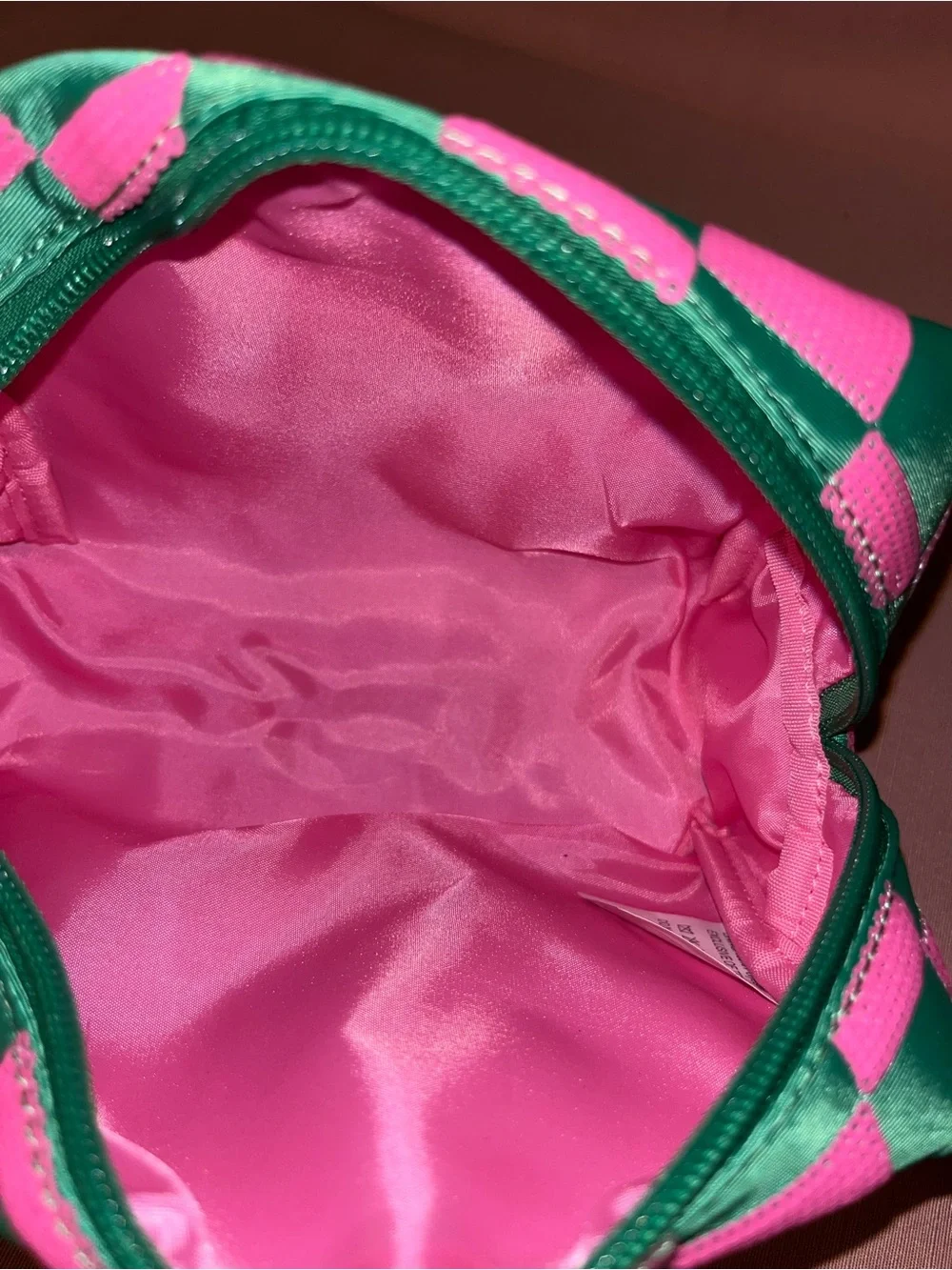 Shiraleah Pink & Green Checker Cosmetic Pouch AKA colors